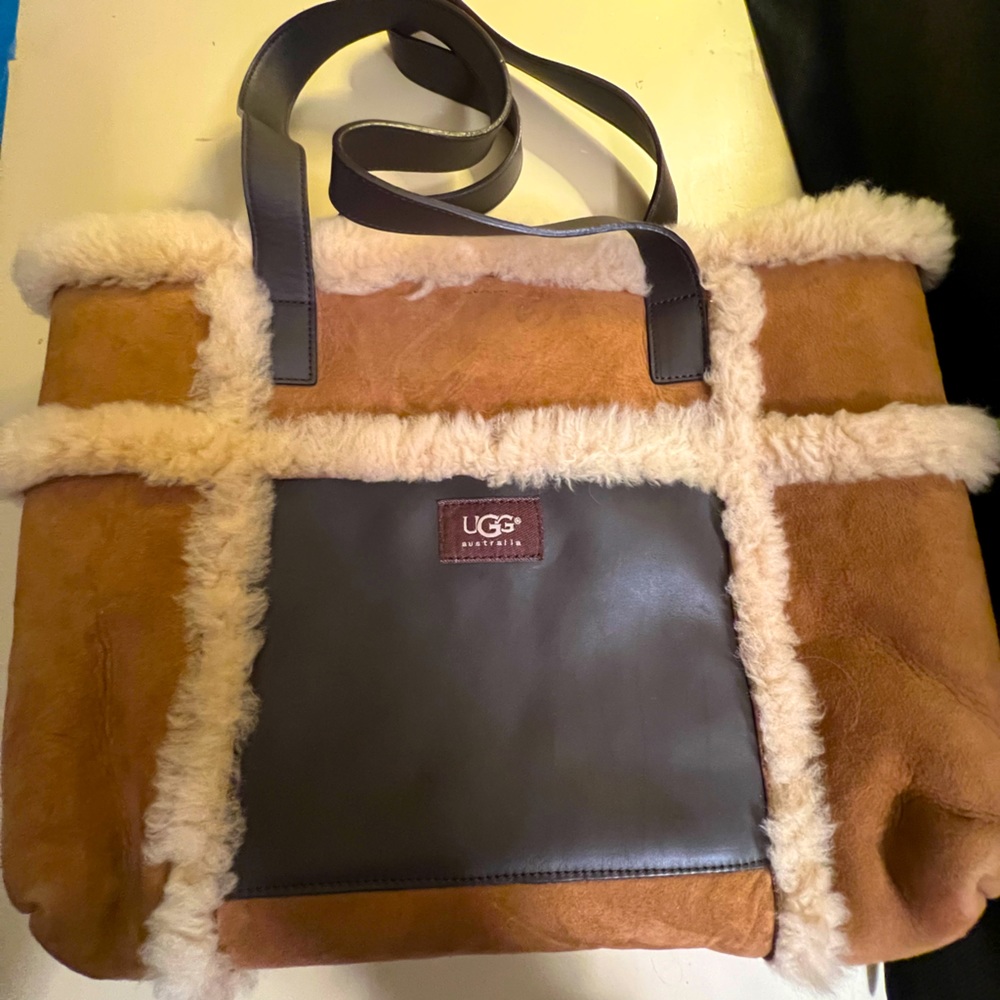 UGG Brown and Cream Shearling Tote